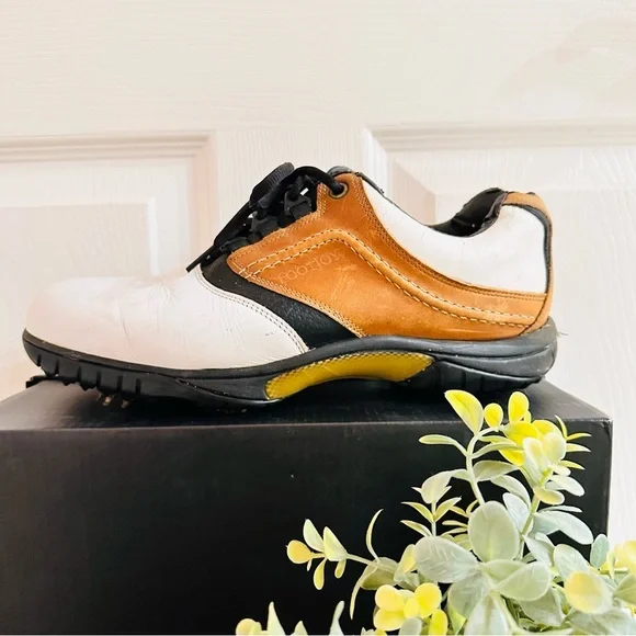 FOOTJOY ~ Contour Series men’s white and tan leather golf shoes size 10.5 - Picture 4 of 7